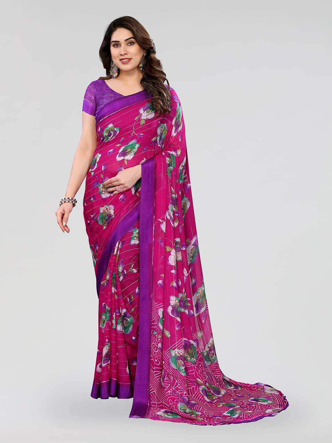 ANAND SAREES Georgette Printed Ilkal Saree With Unstitched Blouse Piece ( Pink ) ANAND SAREES Georgette Printed Ilkal Saree With Unstitched Blouse Piece ( Pink )