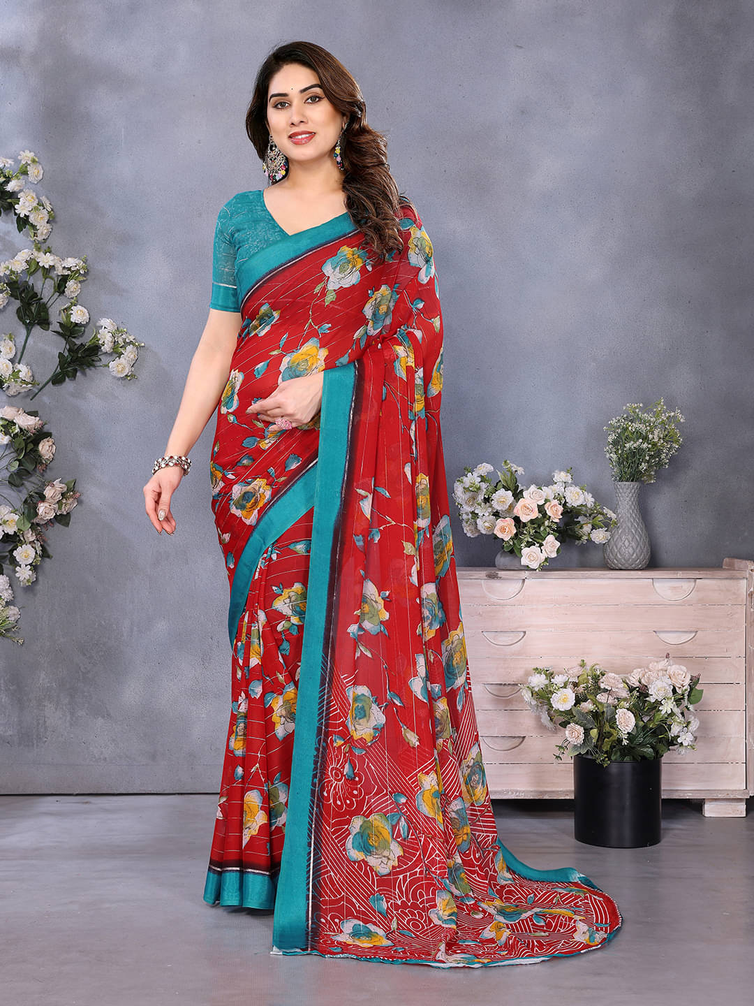 ANAND SAREES Georgette Printed Ilkal Saree With Unstitched Blouse Piece ( Red ) ANAND SAREES Georgette Printed Ilkal Saree With Unstitched Blouse Piece ( Red )