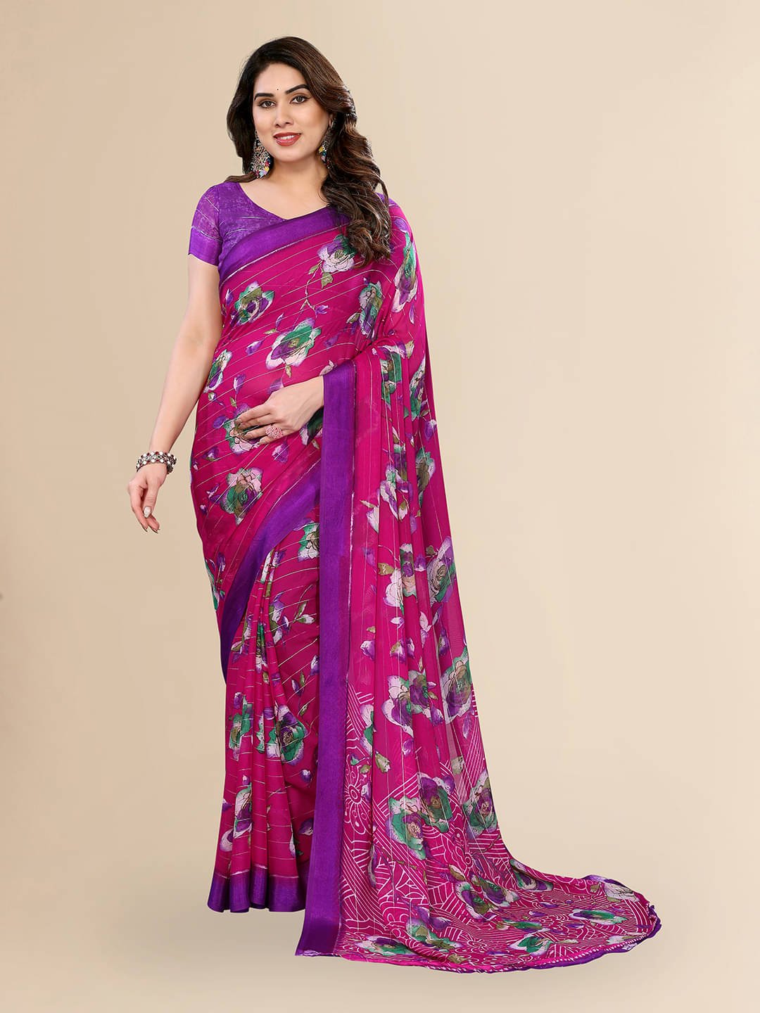 ANAND SAREES Georgette Printed Ilkal Saree With Unstitched Blouse Piece ( Pink ) ANAND SAREES Georgette Printed Ilkal Saree With Unstitched Blouse Piece ( Pink )