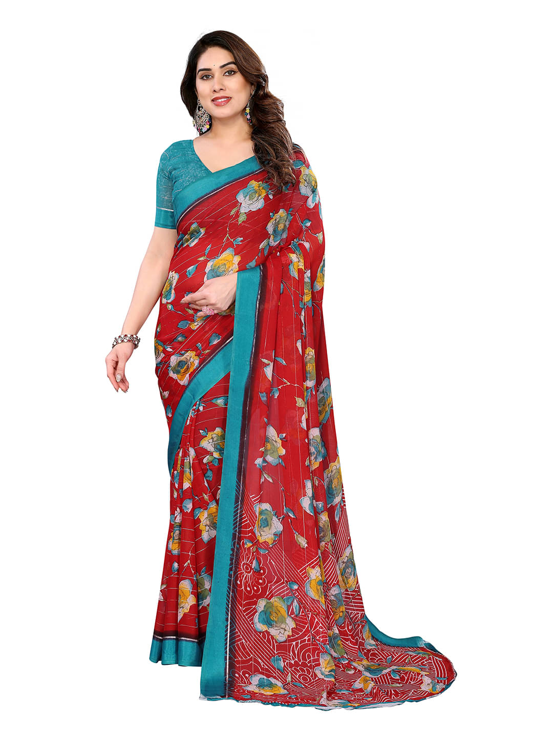 ANAND SAREES Georgette Printed Ilkal Saree With Unstitched Blouse Piece ( Red ) ANAND SAREES Georgette Printed Ilkal Saree With Unstitched Blouse Piece ( Red )