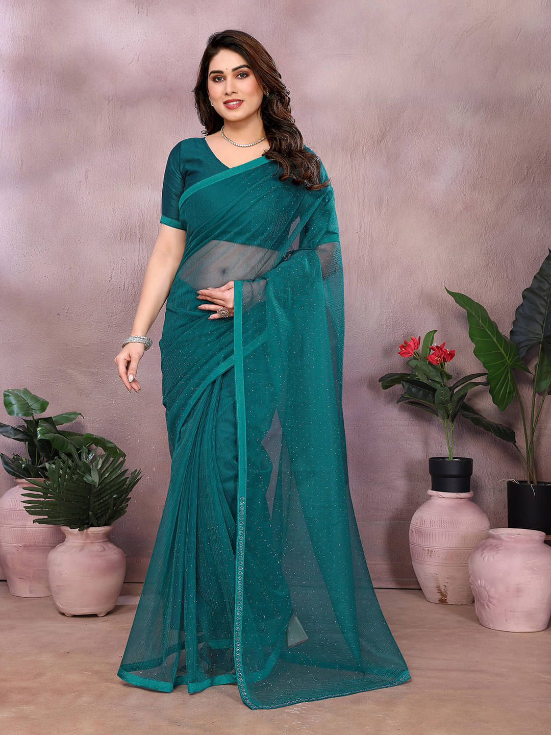 ANAND SAREES Net Solid Ilkal Saree With Unstitched Blouse Piece ( Rama ) ANAND SAREES Net Solid Ilkal Saree With Unstitched Blouse Piece ( Rama )