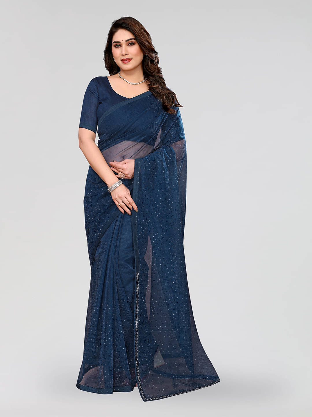     			ANAND SAREES Net Solid Ilkal Saree With Unstitched Blouse Piece ( Blue )