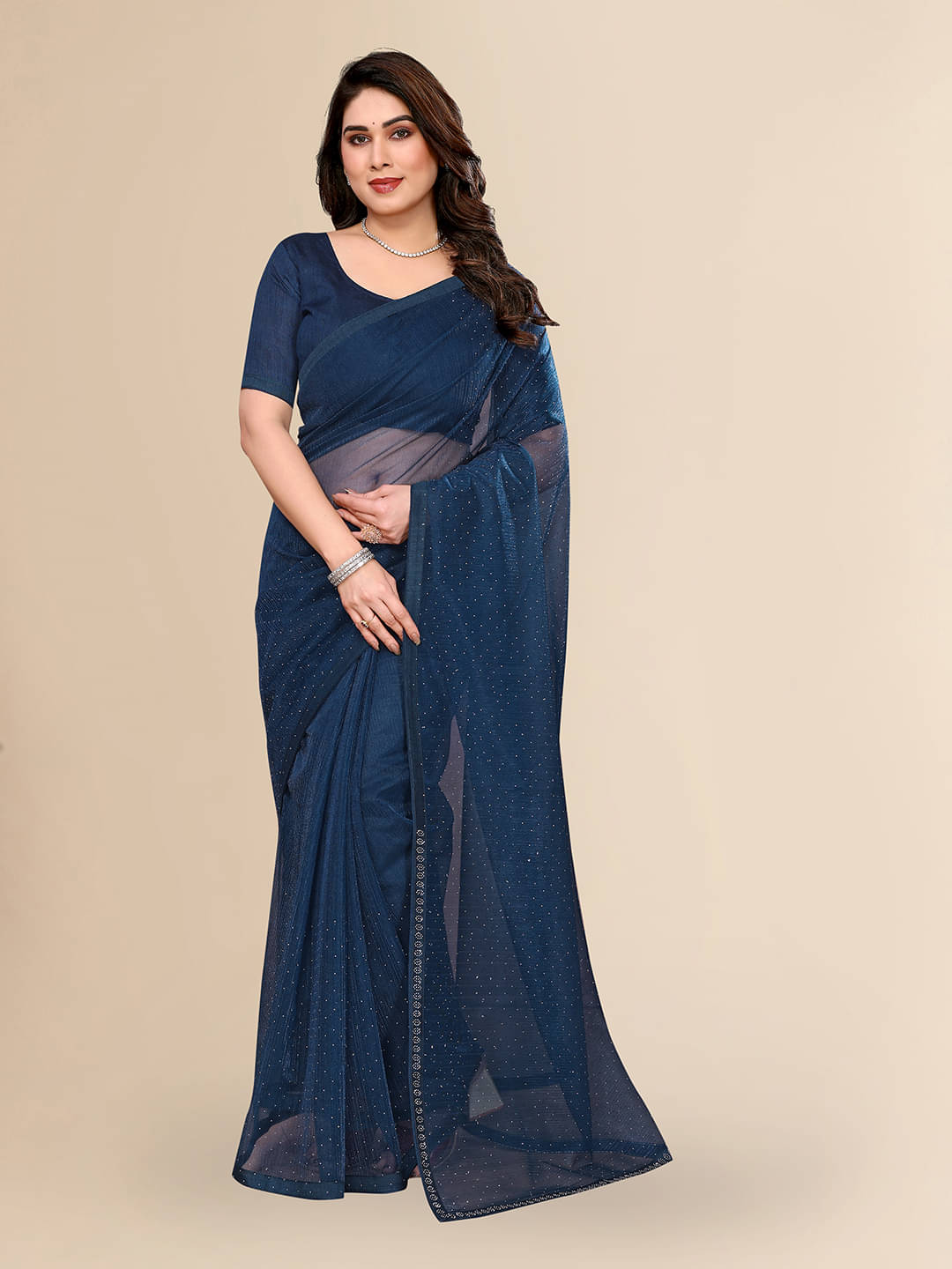 ANAND SAREES Net Solid Ilkal Saree With Unstitched Blouse Piece ( Blue ) ANAND SAREES Net Solid Ilkal Saree With Unstitched Blouse Piece ( Blue )