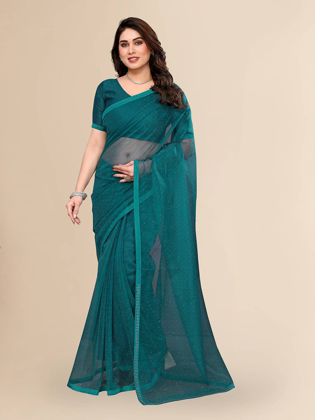     			ANAND SAREES Net Solid Ilkal Saree With Unstitched Blouse Piece ( Rama )