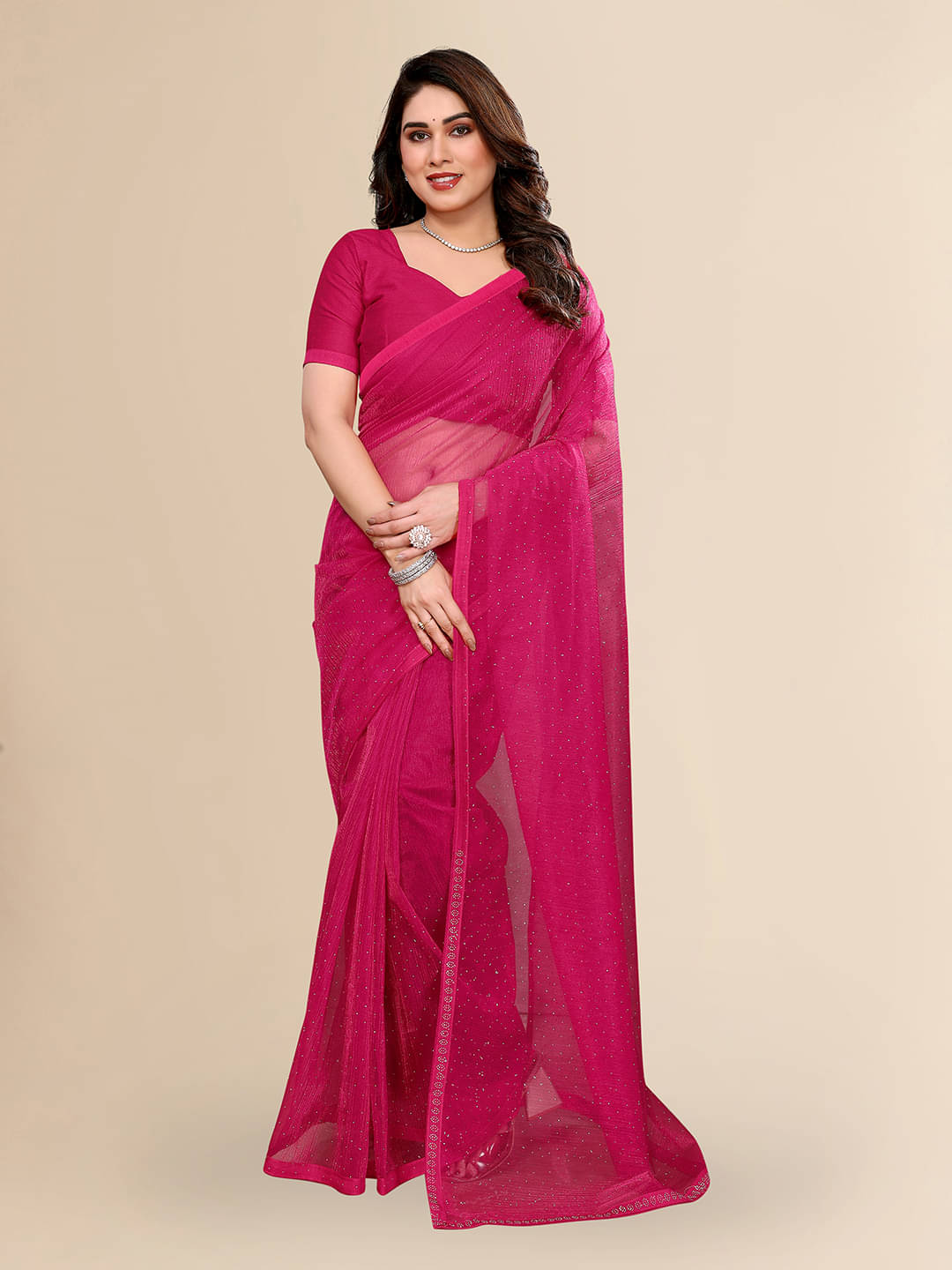     			ANAND SAREES Net Solid Ilkal Saree With Unstitched Blouse Piece ( Pink )