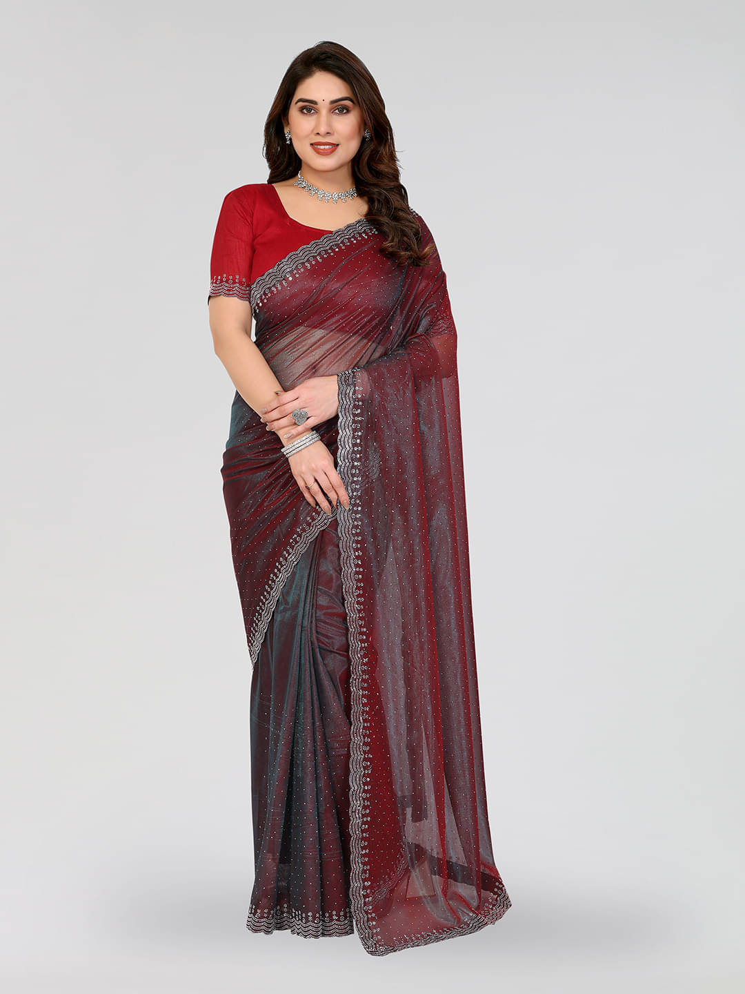 ANAND SAREES Net Solid Ilkal Saree With Unstitched Blouse Piece ( Red ) ANAND SAREES Net Solid Ilkal Saree With Unstitched Blouse Piece ( Red )