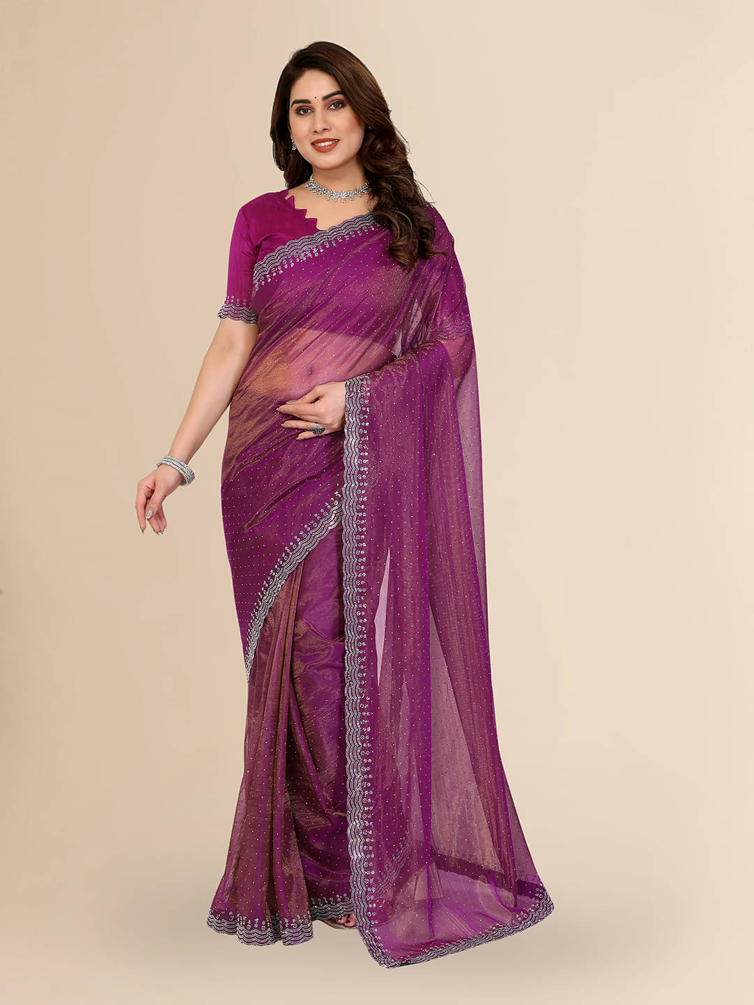    			ANAND SAREES Net Solid Ilkal Saree With Unstitched Blouse Piece ( Pink )