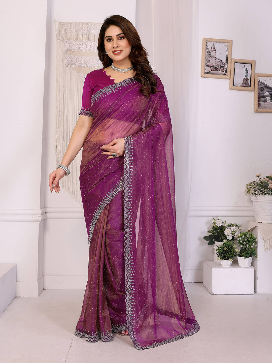    			ANAND SAREES Net Solid Ilkal Saree With Unstitched Blouse Piece ( Pink )