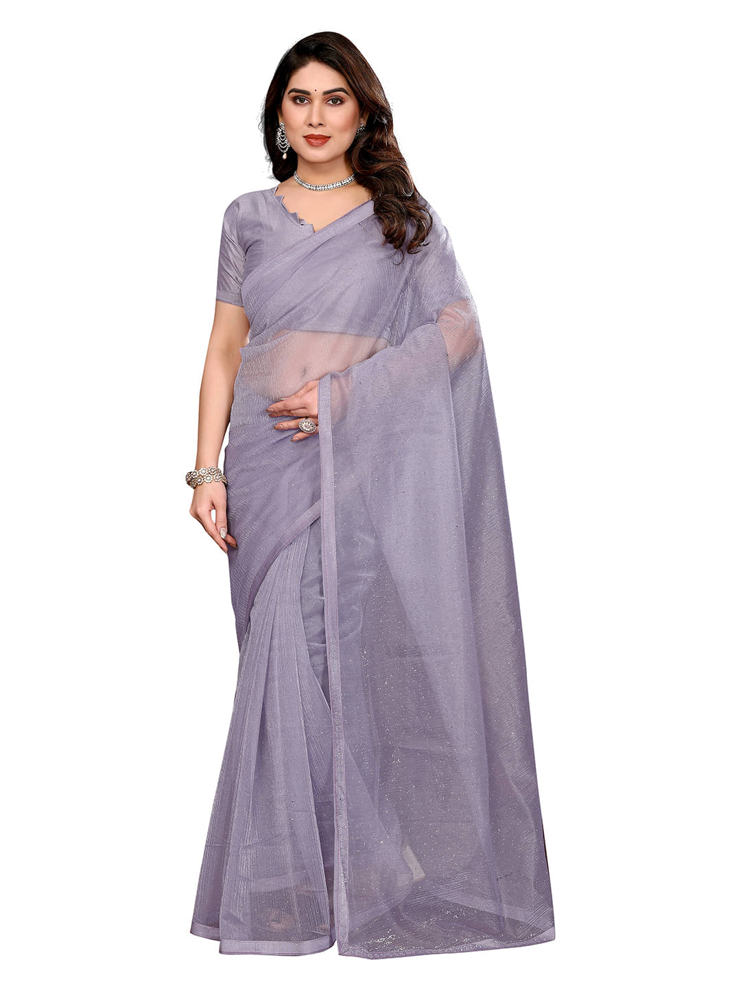 ANAND SAREES Net Solid Ilkal Saree With Unstitched Blouse Piece ( Grey ) ANAND SAREES Net Solid Ilkal Saree With Unstitched Blouse Piece ( Grey )