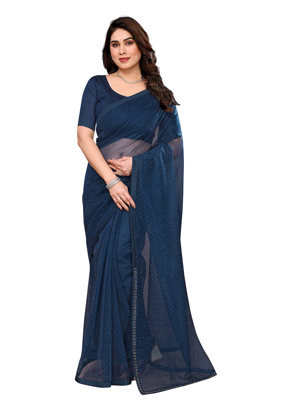     			ANAND SAREES Net Solid Ilkal Saree With Unstitched Blouse Piece ( Blue )