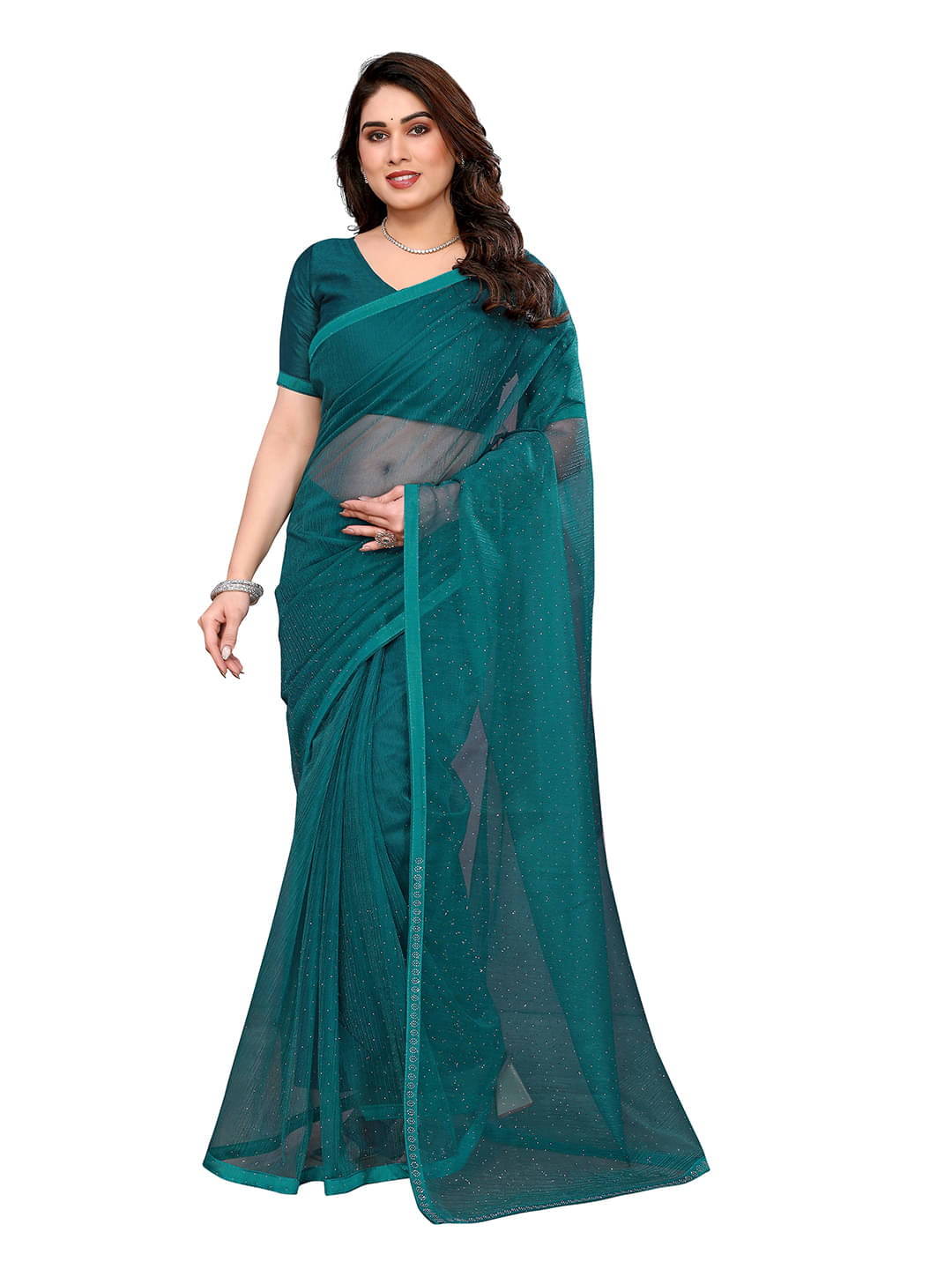     			ANAND SAREES Net Solid Ilkal Saree With Unstitched Blouse Piece ( Rama )