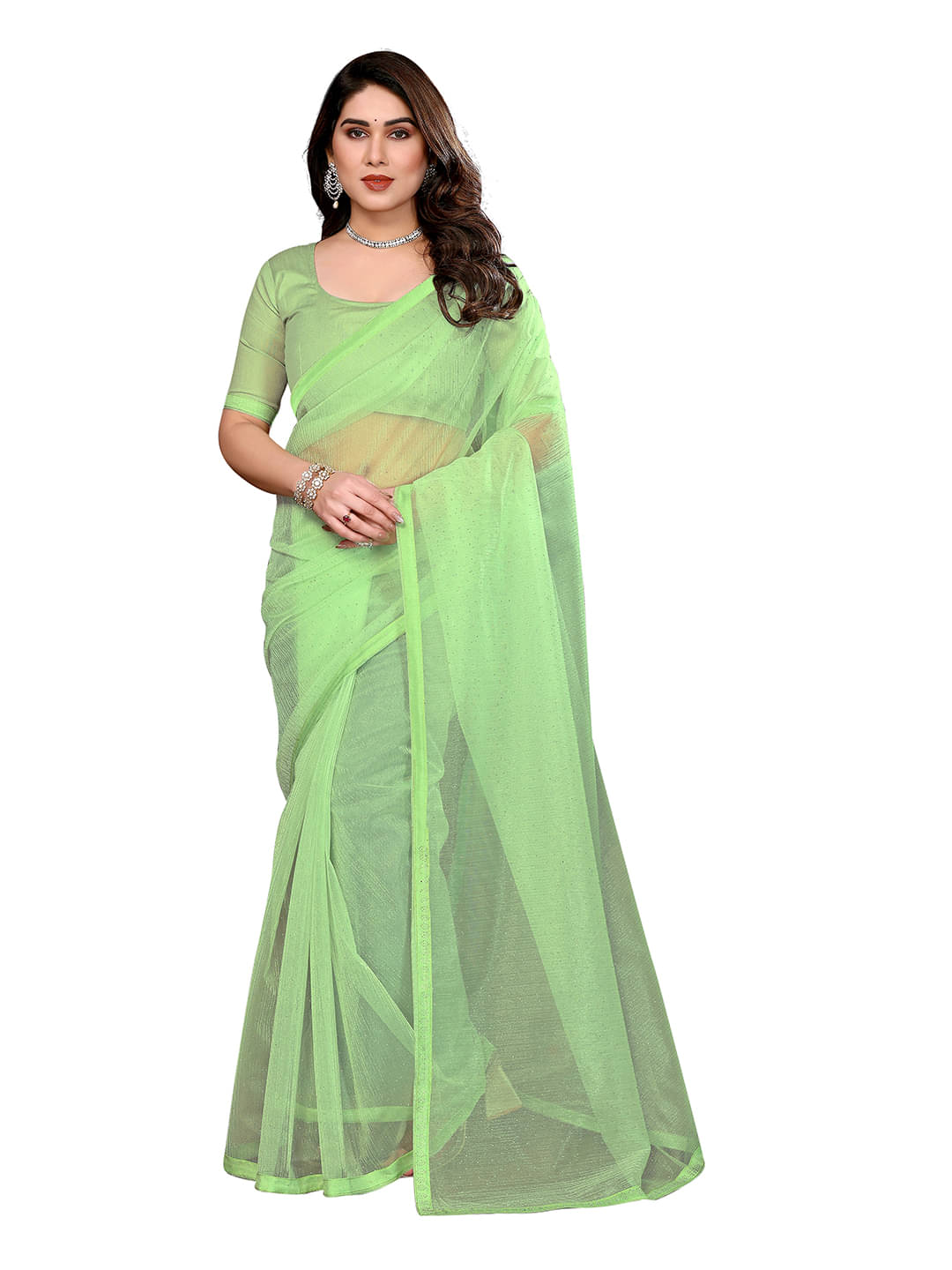     			ANAND SAREES Net Solid Ilkal Saree With Unstitched Blouse Piece ( Light Green )