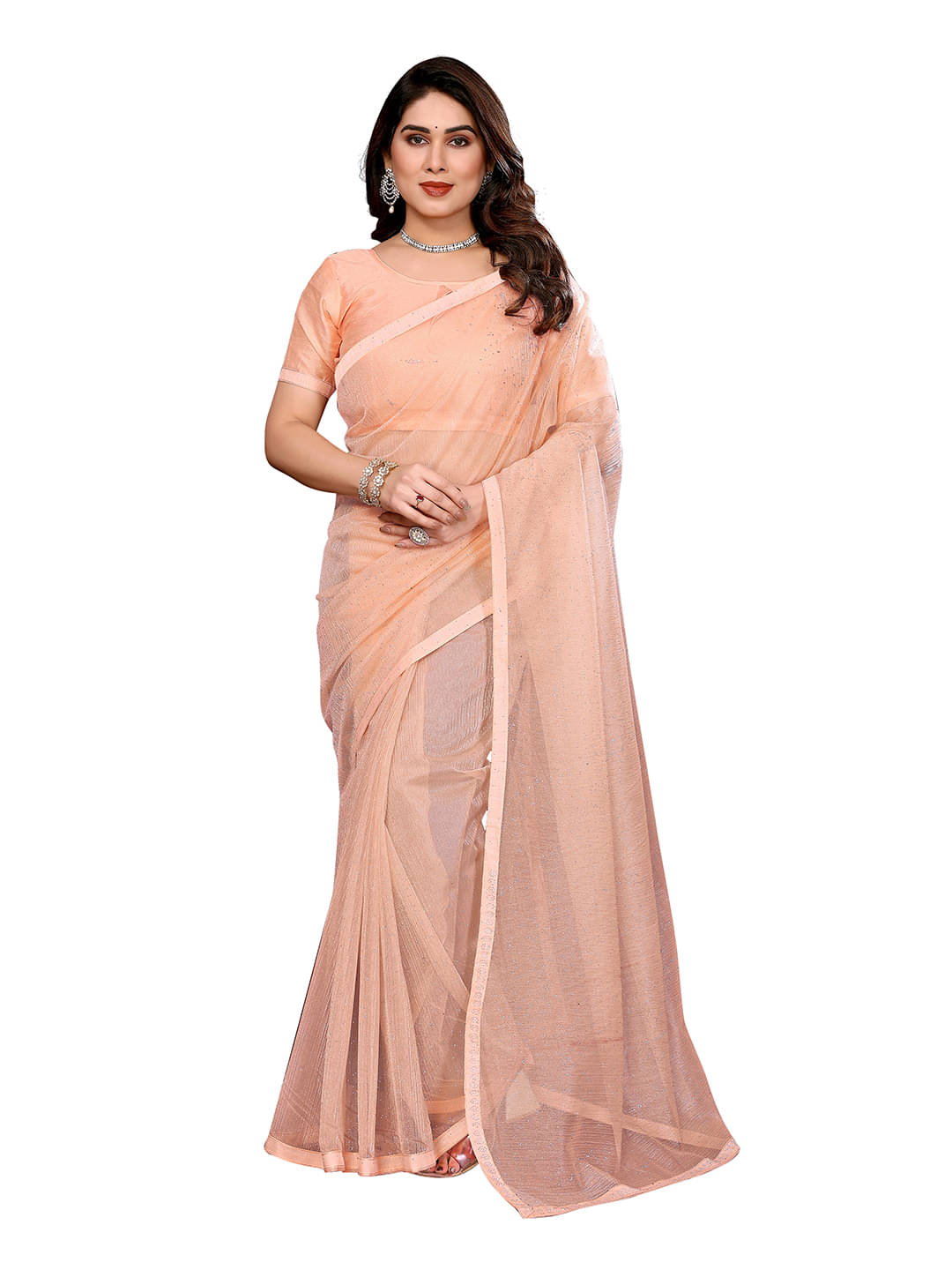     			ANAND SAREES Net Solid Ilkal Saree With Unstitched Blouse Piece ( Orange )