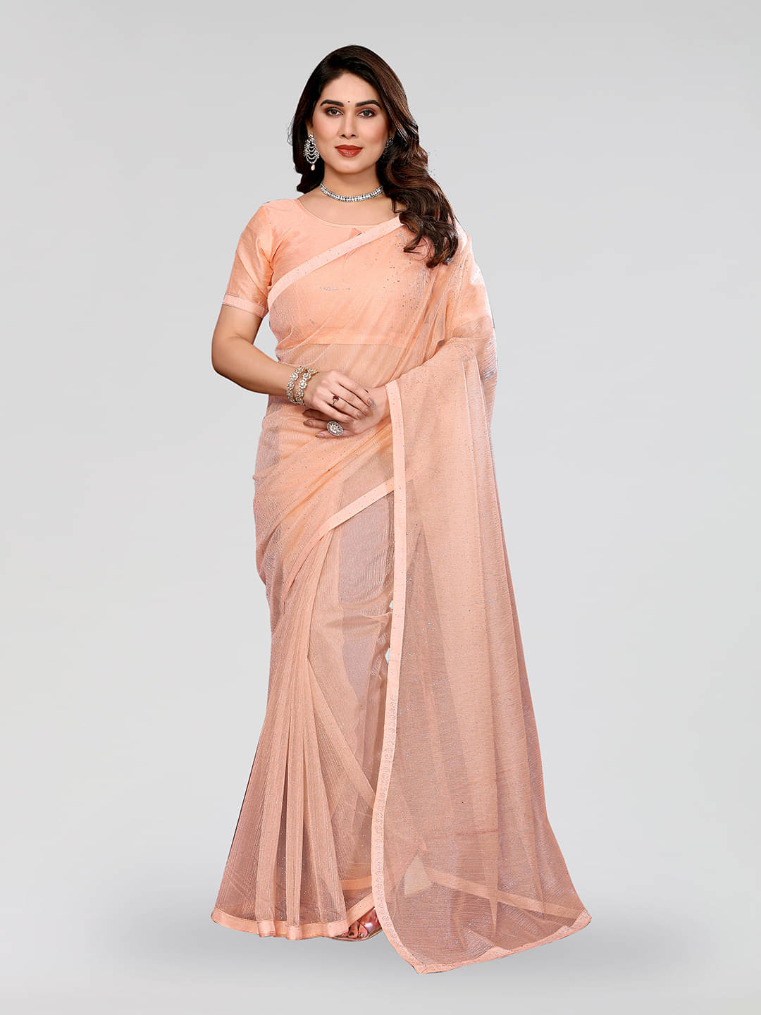     			ANAND SAREES Net Solid Ilkal Saree With Unstitched Blouse Piece ( Orange )