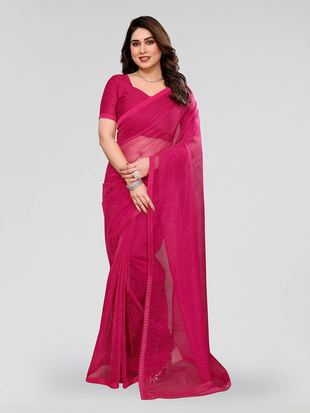     			ANAND SAREES Net Solid Ilkal Saree With Unstitched Blouse Piece ( Pink )