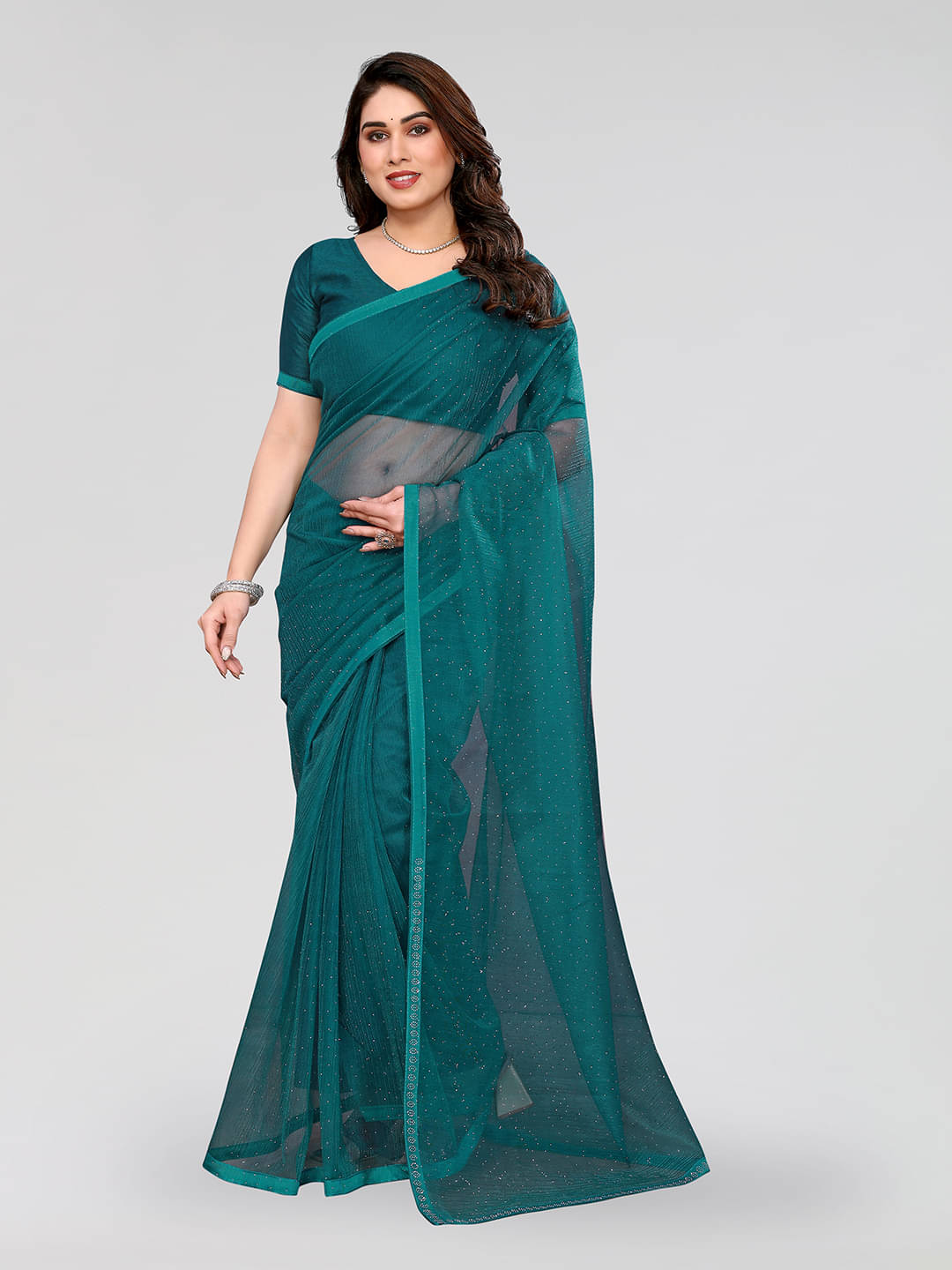     			ANAND SAREES Net Solid Ilkal Saree With Unstitched Blouse Piece ( Rama )