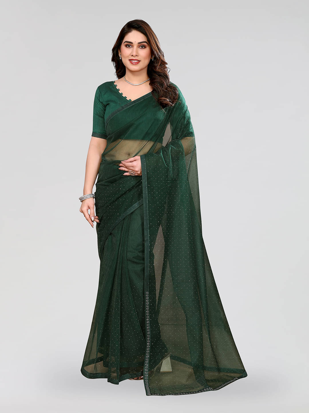 ANAND SAREES Net Solid Ilkal Saree With Unstitched Blouse Piece ( Green ) ANAND SAREES Net Solid Ilkal Saree With Unstitched Blouse Piece ( Green )