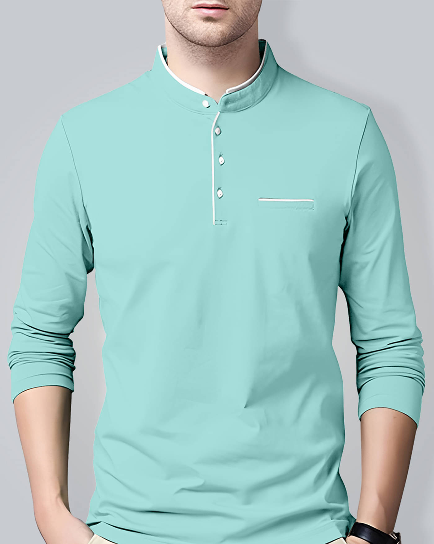 AUSK Men Cotton Blend Regular Fit Solid T-Shirt ( Sky Blue )     			AUSK Men Cotton Blend Regular Fit Solid T-Shirt ( Sky Blue )