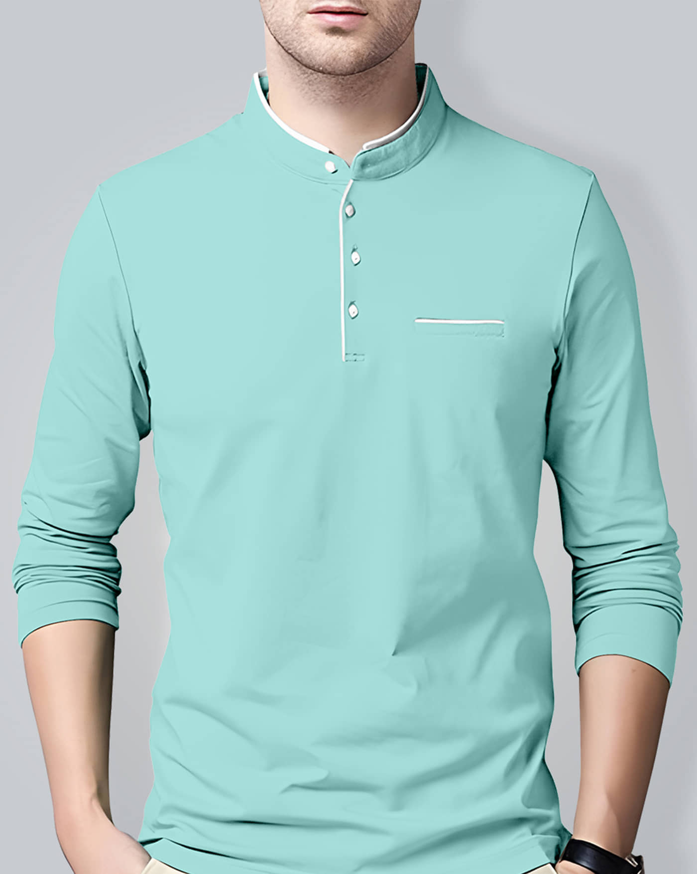 AUSK Men Cotton Blend Regular Fit Solid T-Shirt ( Sky Blue )