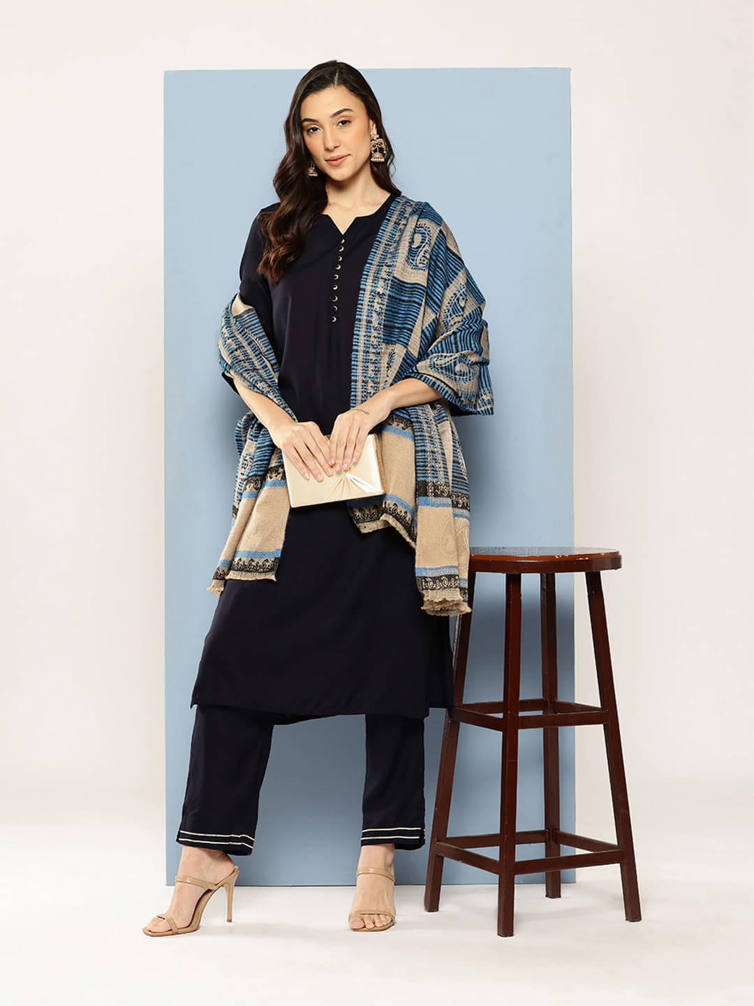     			Aarika Blue Self Design Shawl - ( Pack of 1 )