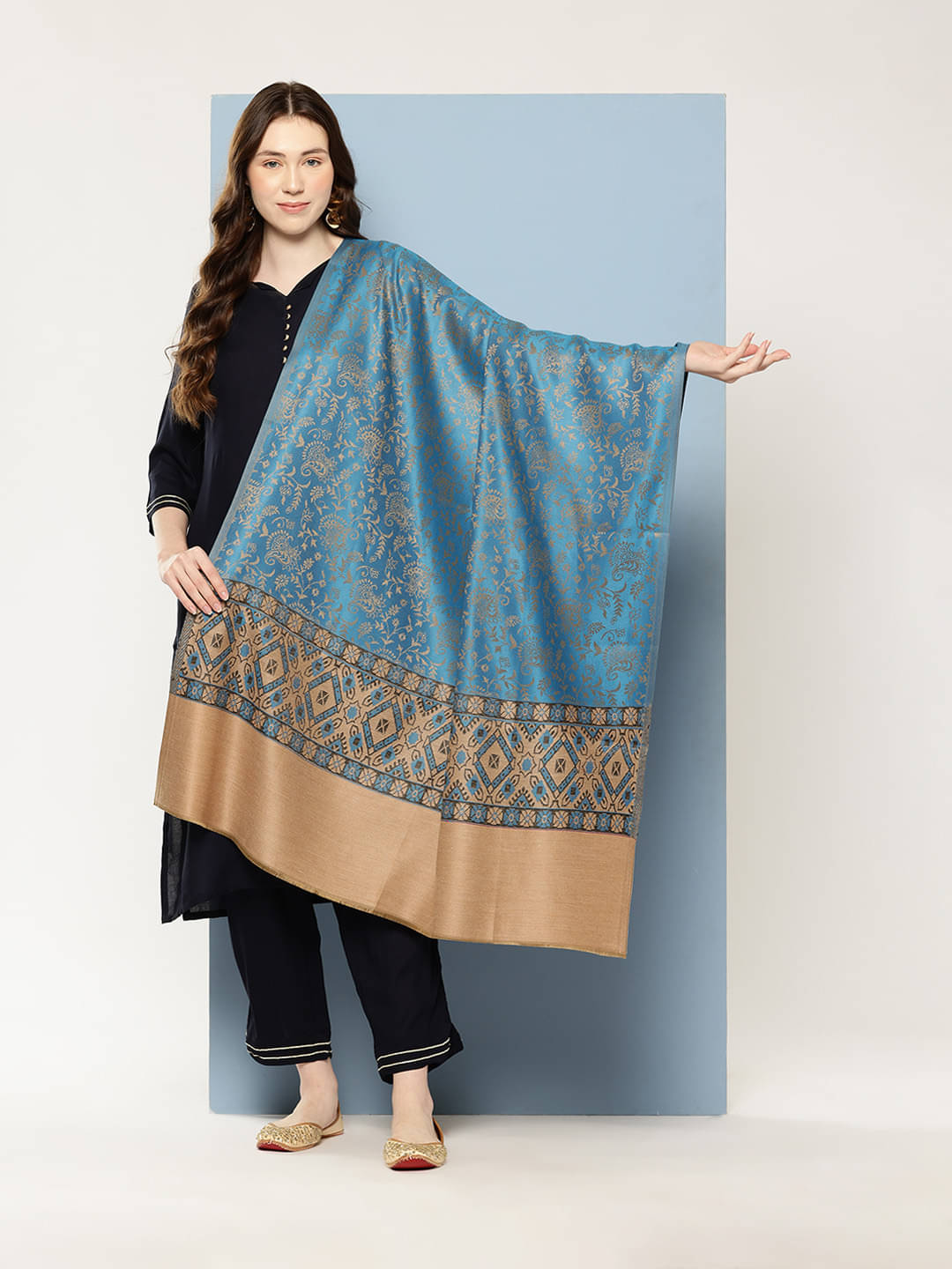 Aarika Blue Self Design Shawl - ( Pack of 1 ) Aarika Blue Self Design Shawl - ( Pack of 1 )