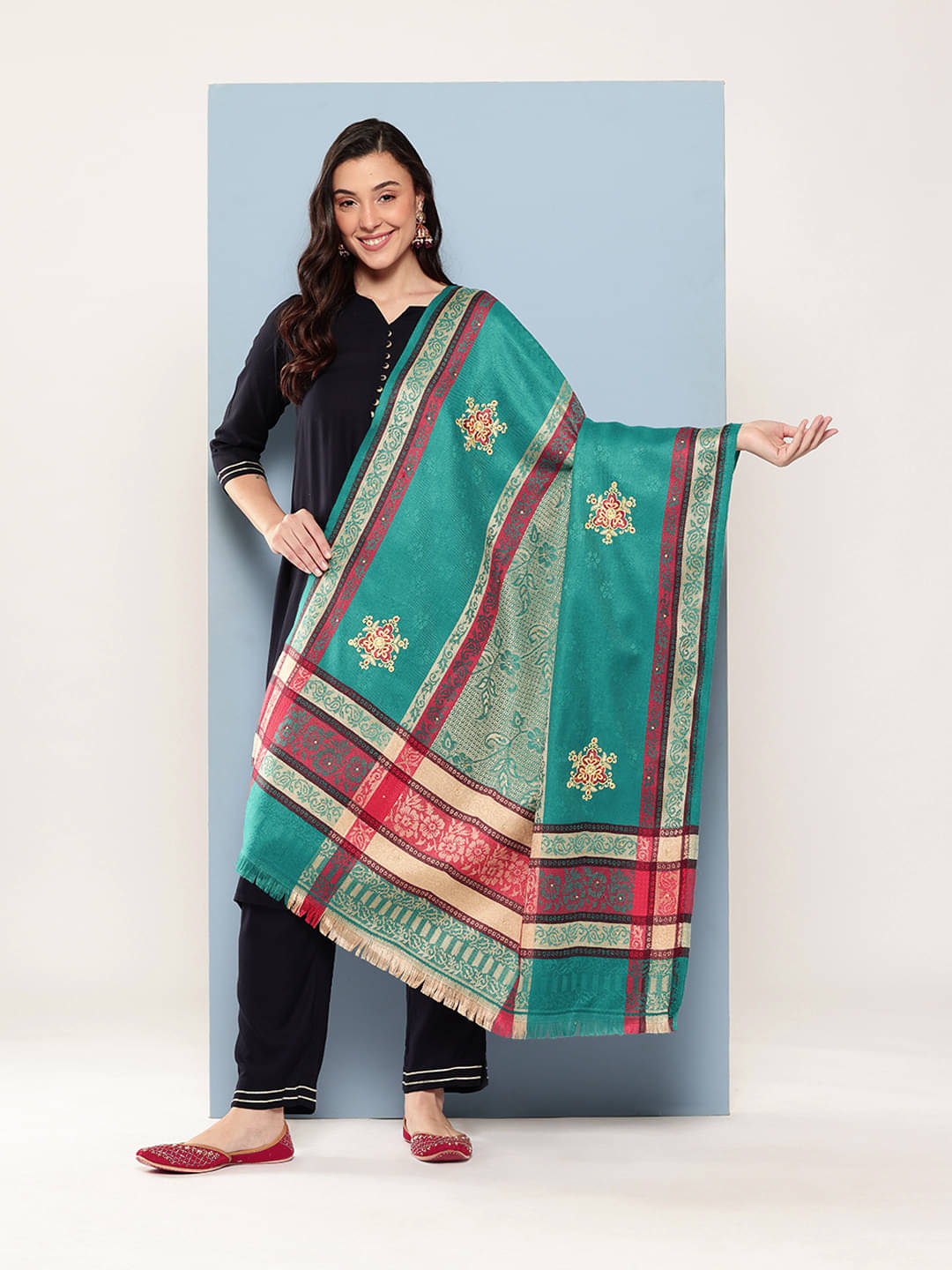     			Aarika Green Self Design Shawl - ( Pack of 1 )