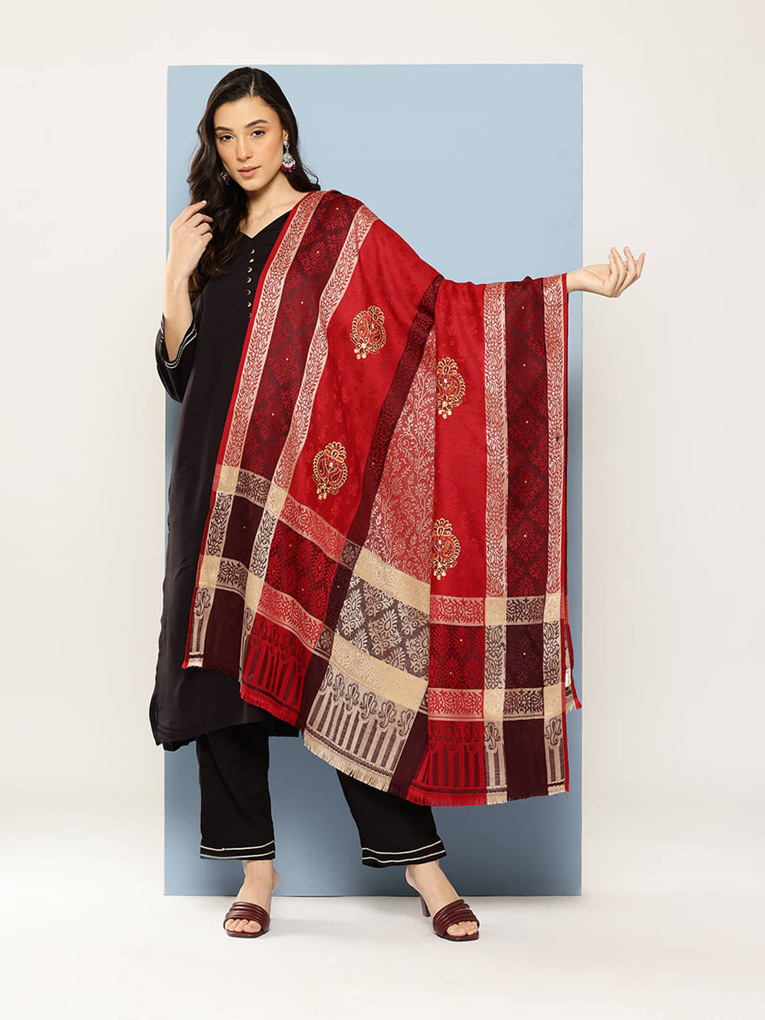 Aarika Maroon Self Design Shawl - ( Pack of 1 ) Aarika Maroon Self Design Shawl - ( Pack of 1 )