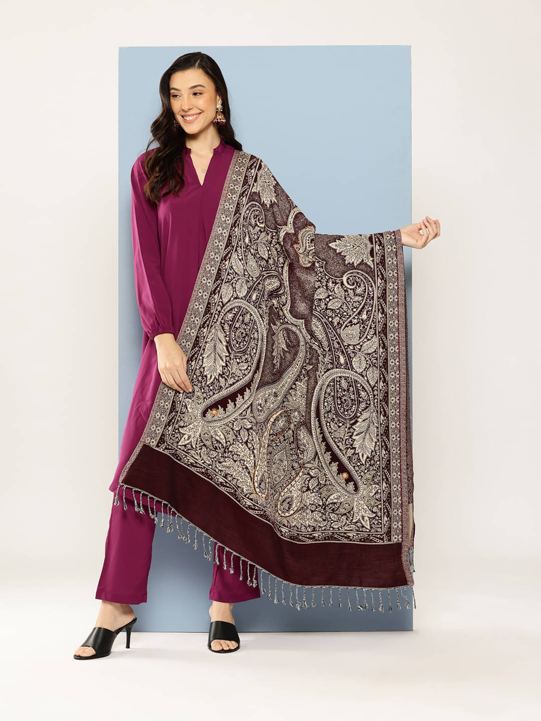     			Aarika Maroon Self Design Shawl - ( Pack of 1 )