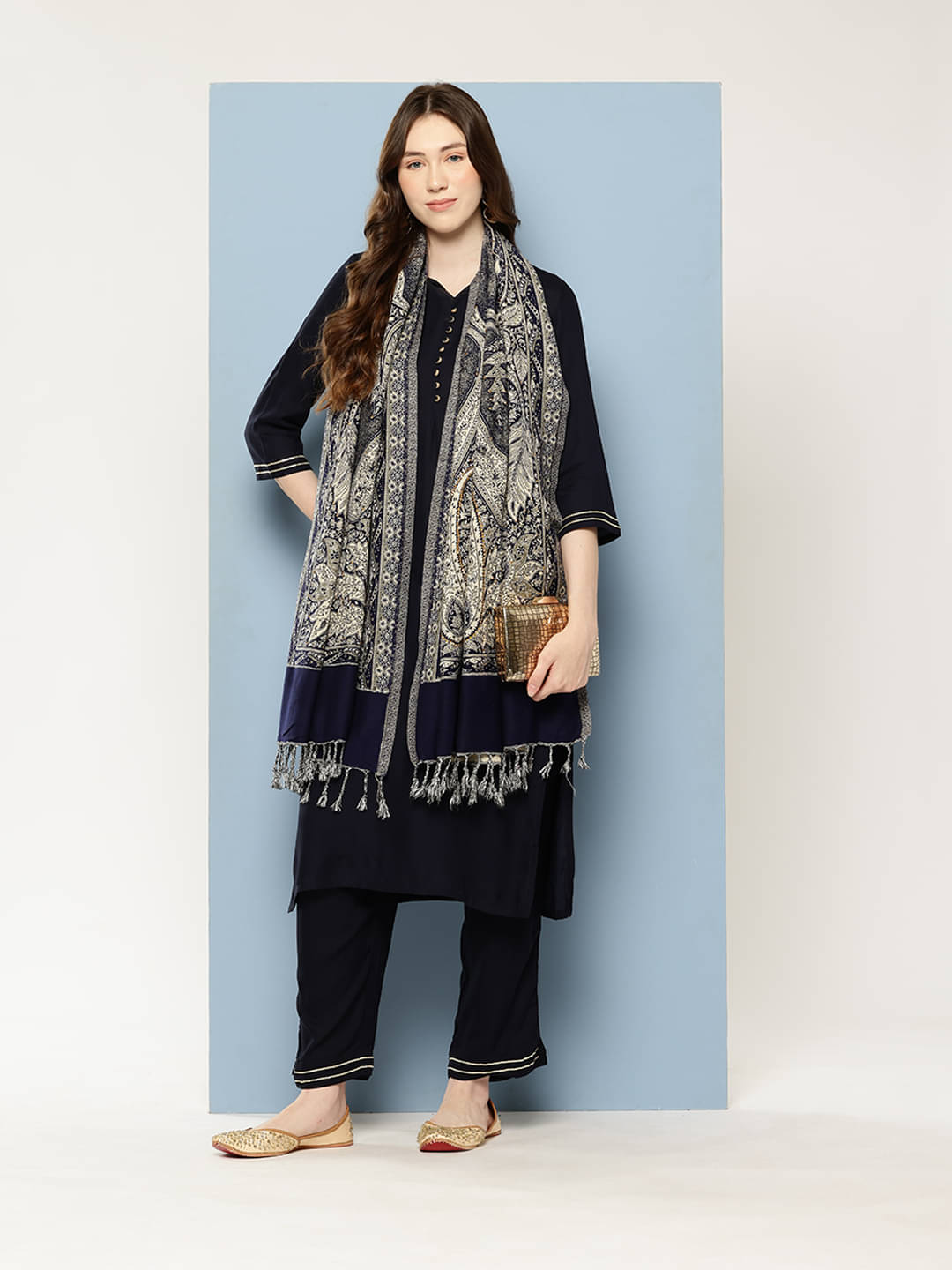 Aarika Navy Self Design Shawl - ( Pack of 1 ) Aarika Navy Self Design Shawl - ( Pack of 1 )
