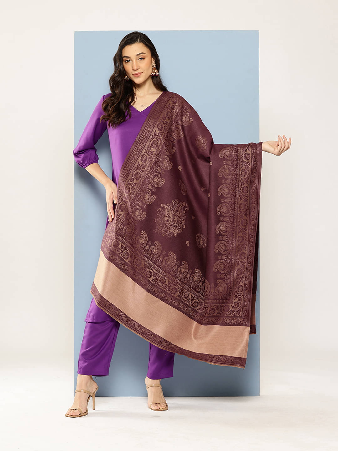 Aarika Purple Self Design Shawl - ( Pack of 1 ) Aarika Purple Self Design Shawl - ( Pack of 1 )