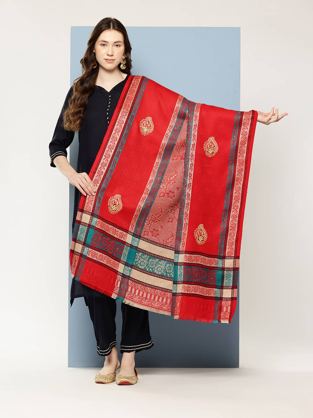     			Aarika Red Self Design Shawl - ( Pack of 1 )