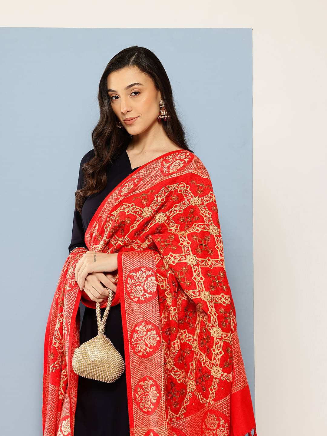     			Aarika Red Self Design Shawl - ( Pack of 1 )