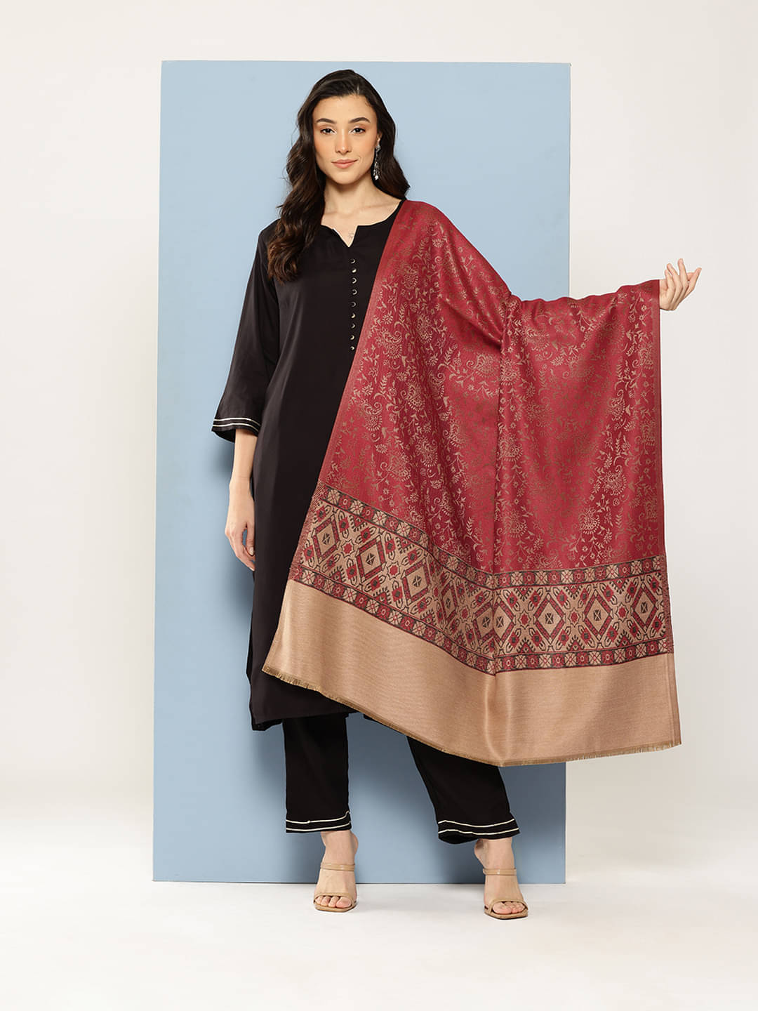 Aarika Red Self Design Shawl - ( Pack of 1 ) Aarika Red Self Design Shawl - ( Pack of 1 )