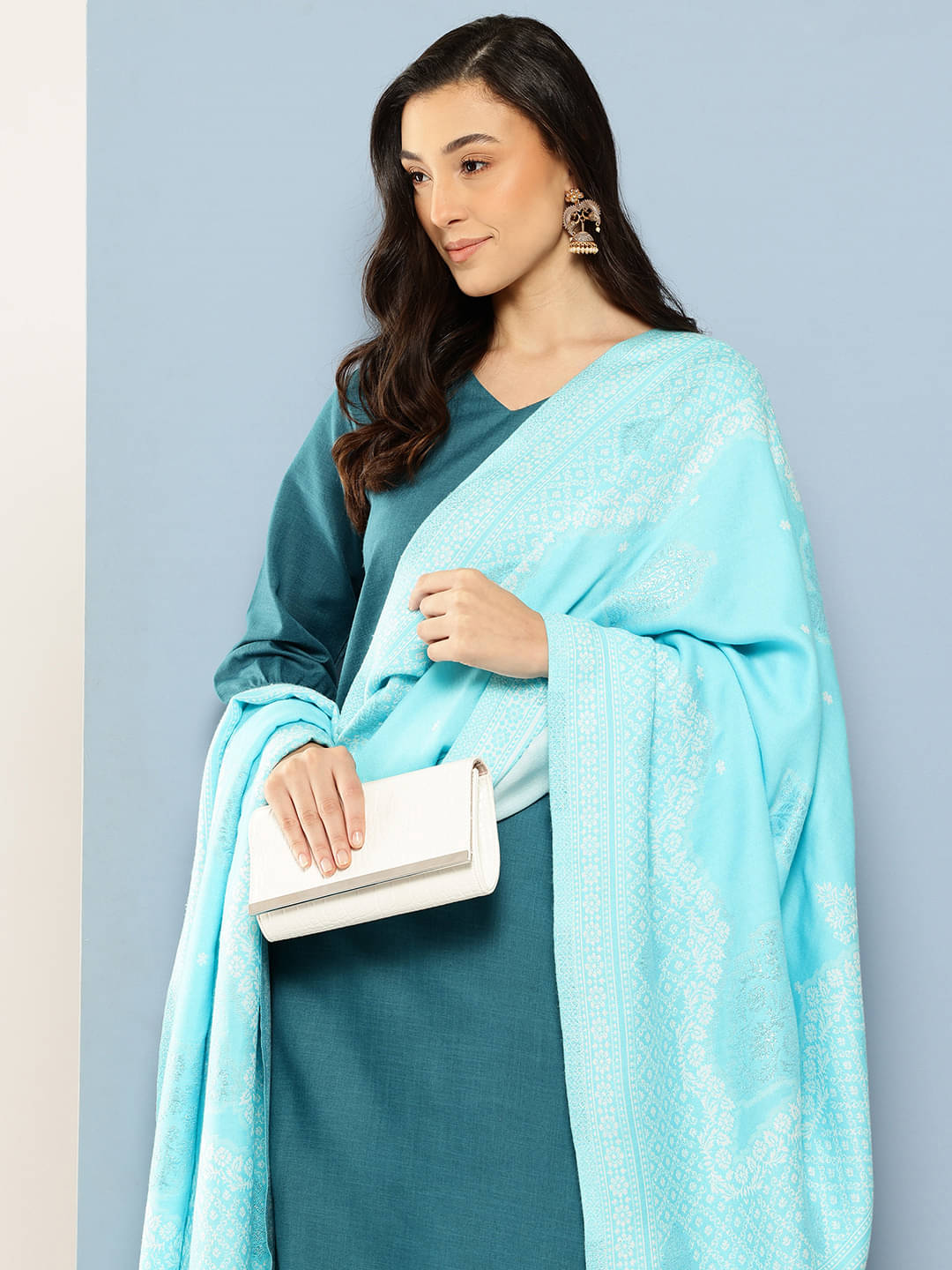     			Aarika Turquoise Self Design Shawl - ( Pack of 1 )