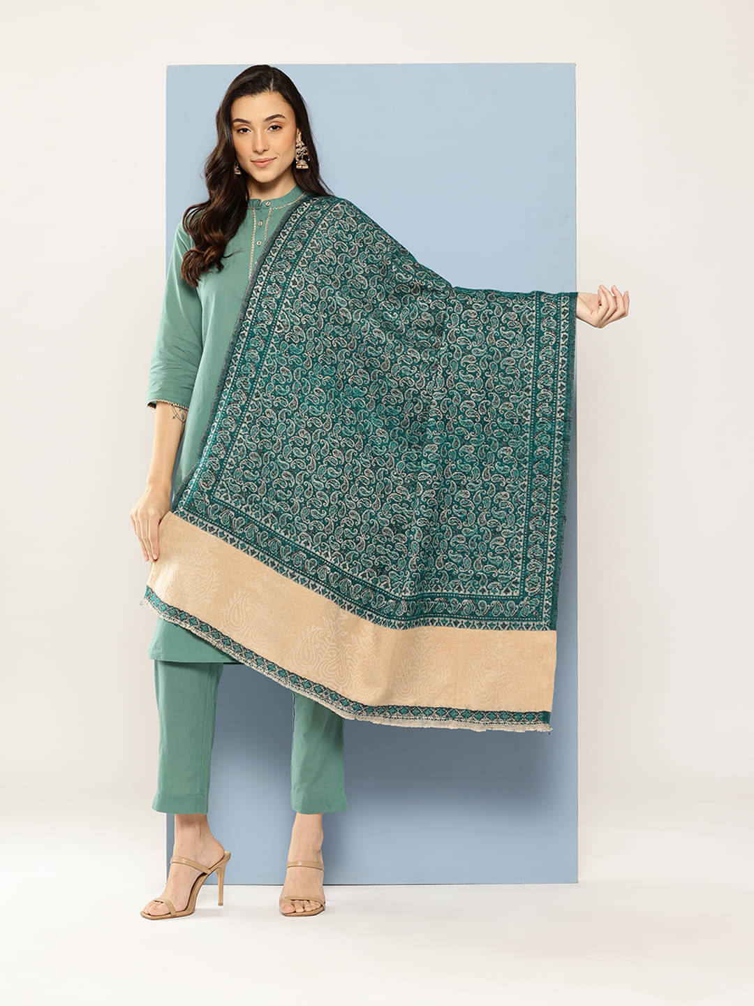 Aarika Turquoise Self Design Shawl - ( Pack of 1 )     			Aarika Turquoise Self Design Shawl - ( Pack of 1 )