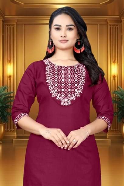     			BONISTA FASHION FOR ALL Women Cotton Embroidered A-line Kurti ( Maroon )