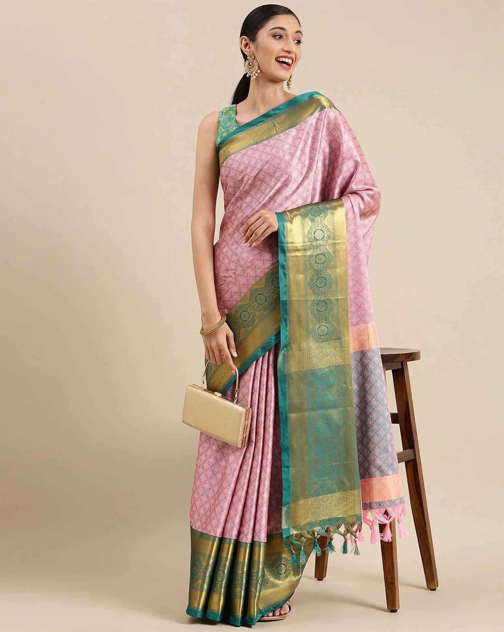     			Clirva Art Silk Applique Banarasi saree With Unstitched Blouse Piece ( Pink )