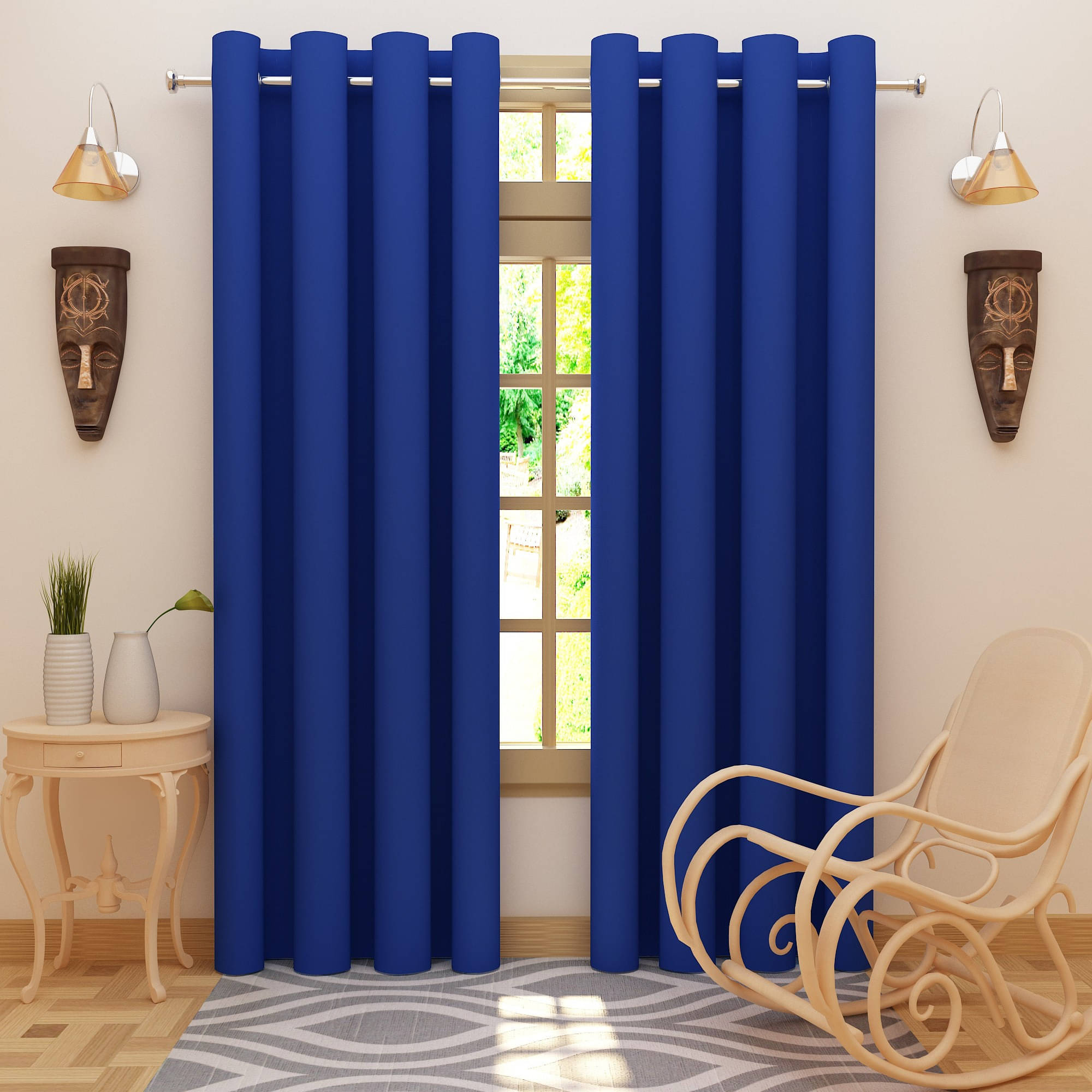 Dream Care Abstract Blackout Eyelet Curtain 5 ft ( Pack of 2 ) - Blue     			Dream Care Abstract Blackout Eyelet Curtain 5 ft ( Pack of 2 ) - Blue