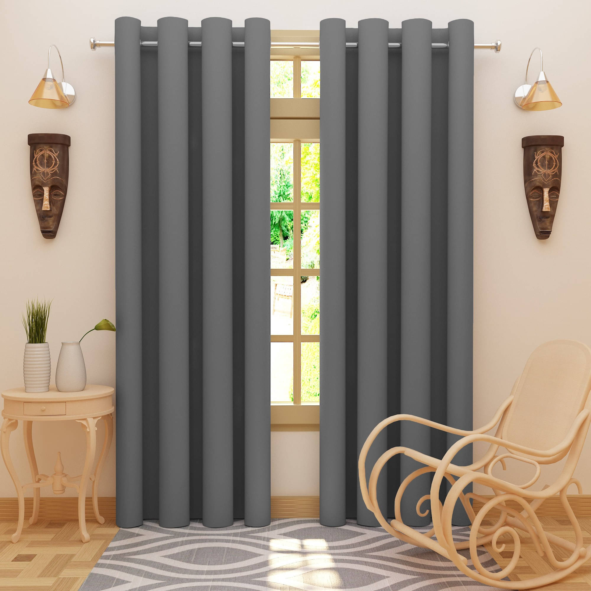     			Dream Care Abstract Blackout Eyelet Curtain 7 ft ( Pack of 2 ) - Grey