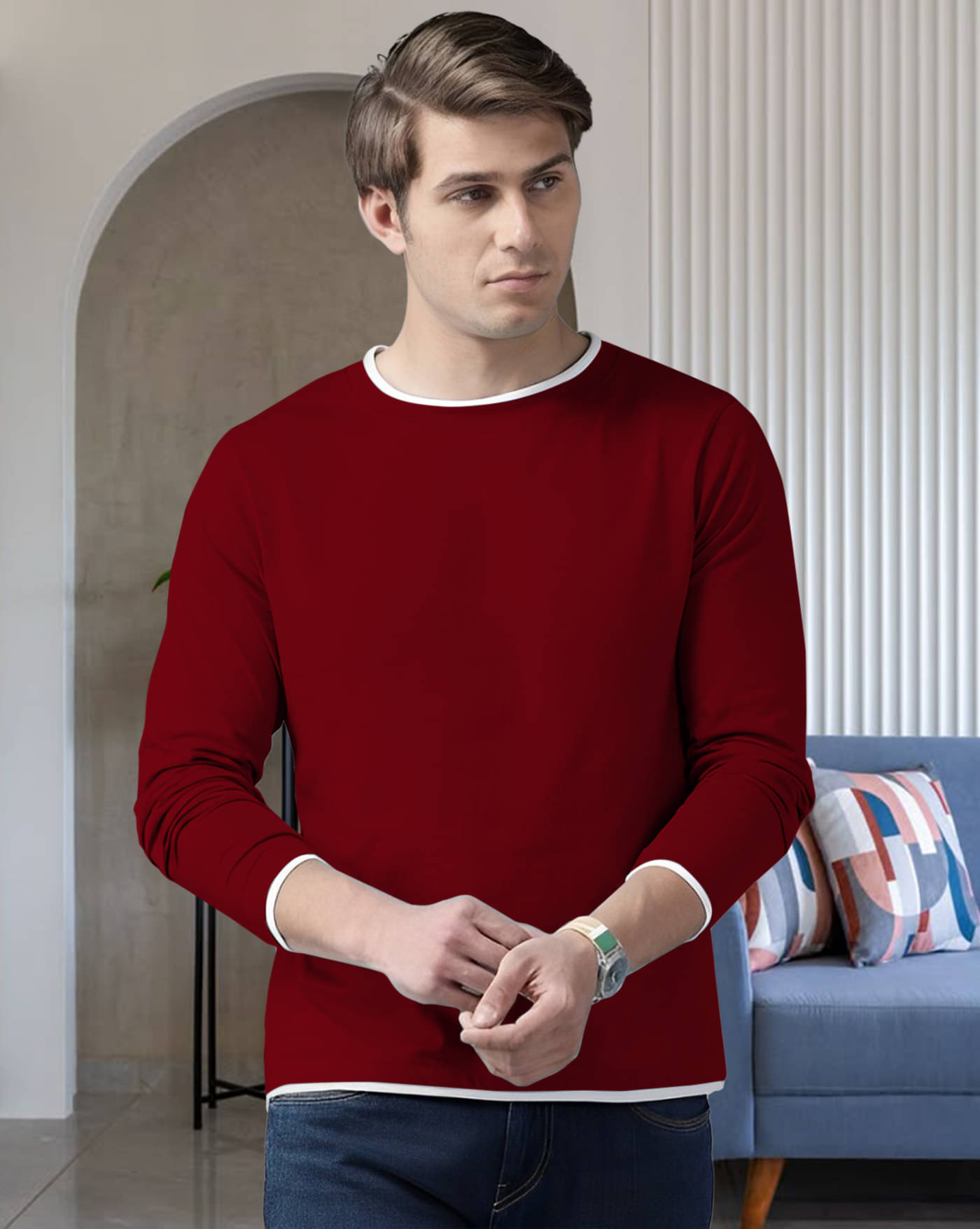 ENITOR Men Cotton Blend Regular Fit Solid T-Shirt ( Maroon ) ENITOR Men Cotton Blend Regular Fit Solid T-Shirt ( Maroon )