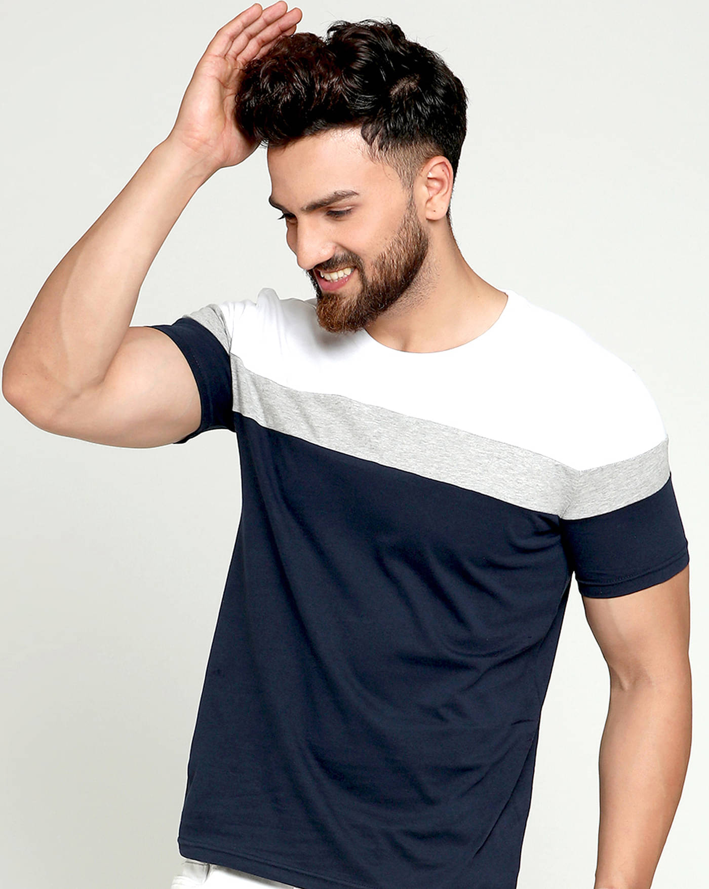 ENITOR Men Cotton Blend Regular Fit Colorblock T-Shirt ( Navy Blue ) ENITOR Men Cotton Blend Regular Fit Colorblock T-Shirt ( Navy Blue )