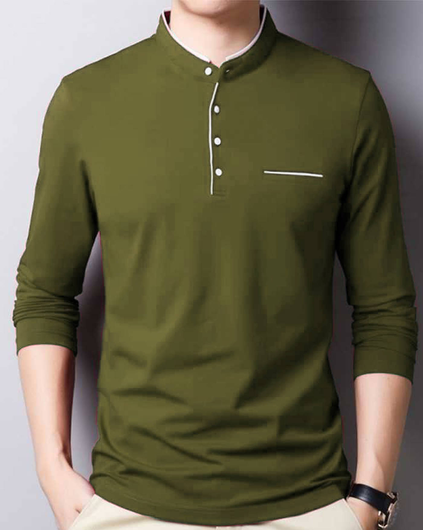 ENITOR Men Cotton Blend Regular Fit Solid T-Shirt ( Olive ) ENITOR Men Cotton Blend Regular Fit Solid T-Shirt ( Olive )