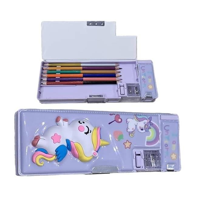     			Eclet 1PC Multifunctional Pencil Box Inbuilt Sharpener Unicorn Theme Box, Magnetic Pencil Box, Ideal for Return Gifts for Kids Art Plastic Pencil Box
