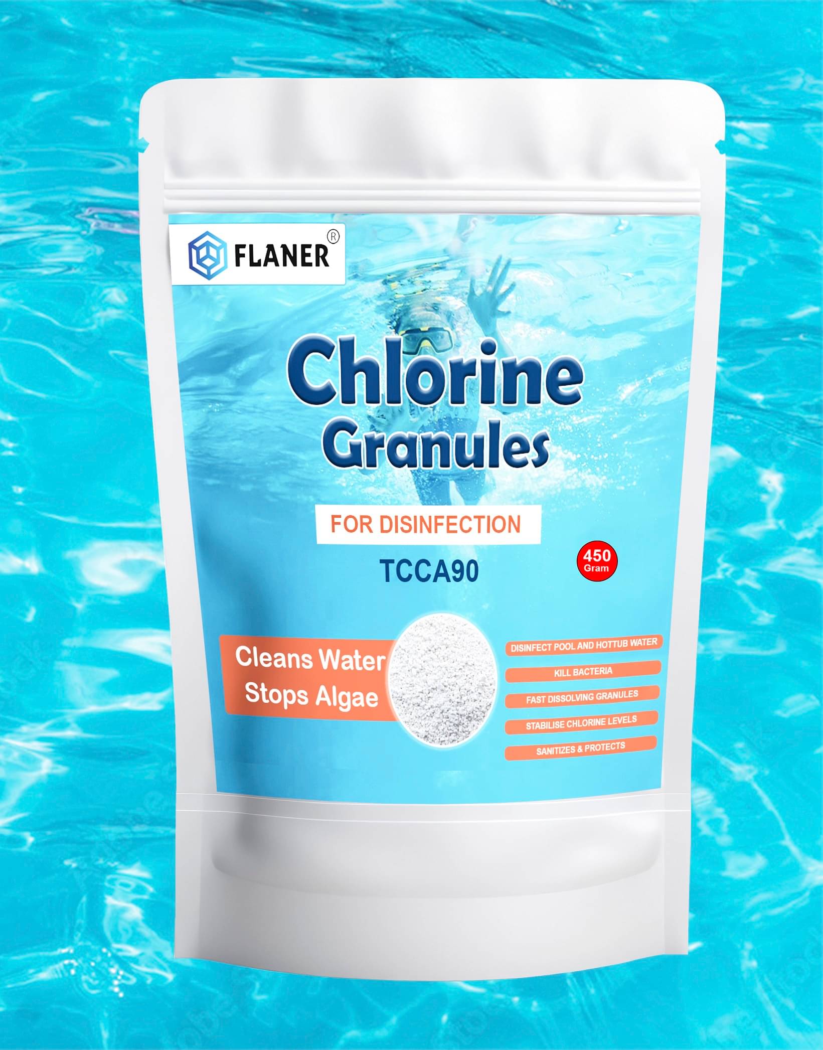 Flaner Swimming Pool Water Purifier Dose Chlorine TCCA90 Granules 450gram Flaner Swimming Pool Water Purifier Dose Chlorine TCCA90 Granules 450gram
