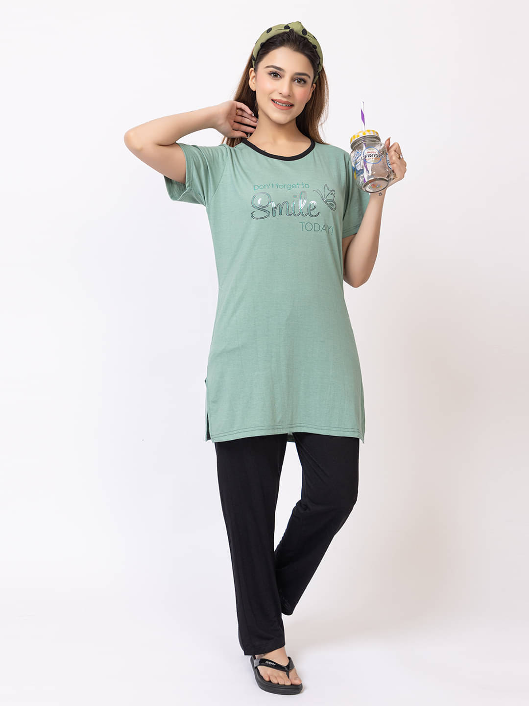     			HANABY Mint Green Cotton Blend Women's Nightwear Nightsuit Sets ( Pack of 1 )