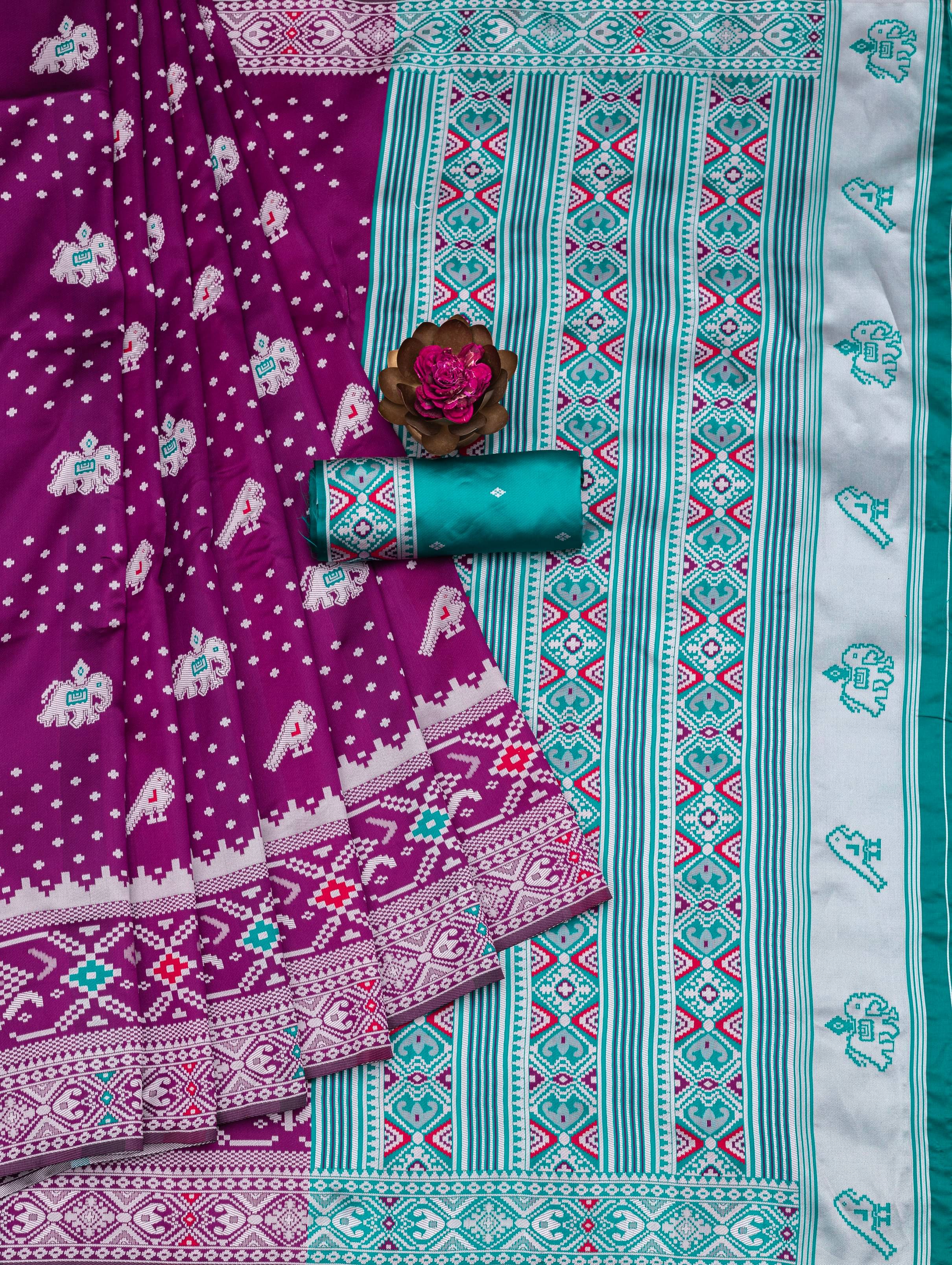     			KRISHU ETHNICS Jacquard Woven Banarasi saree With Unstitched Blouse Piece ( Purple )