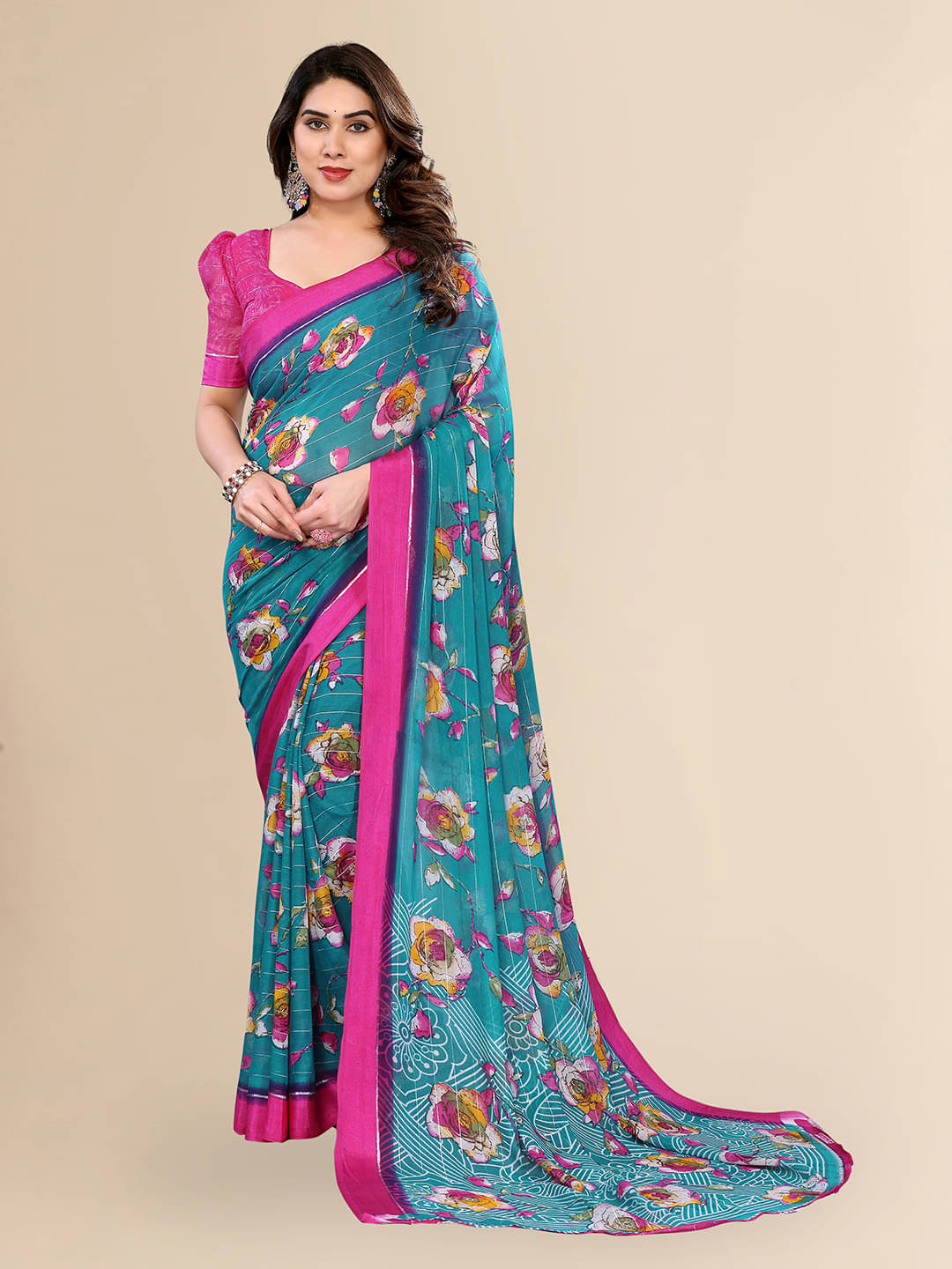 Kashvi Sarees Georgette Printed Ilkal Saree With Unstitched Blouse Piece ( Rama )     			Kashvi Sarees Georgette Printed Ilkal Saree With Unstitched Blouse Piece ( Rama )
