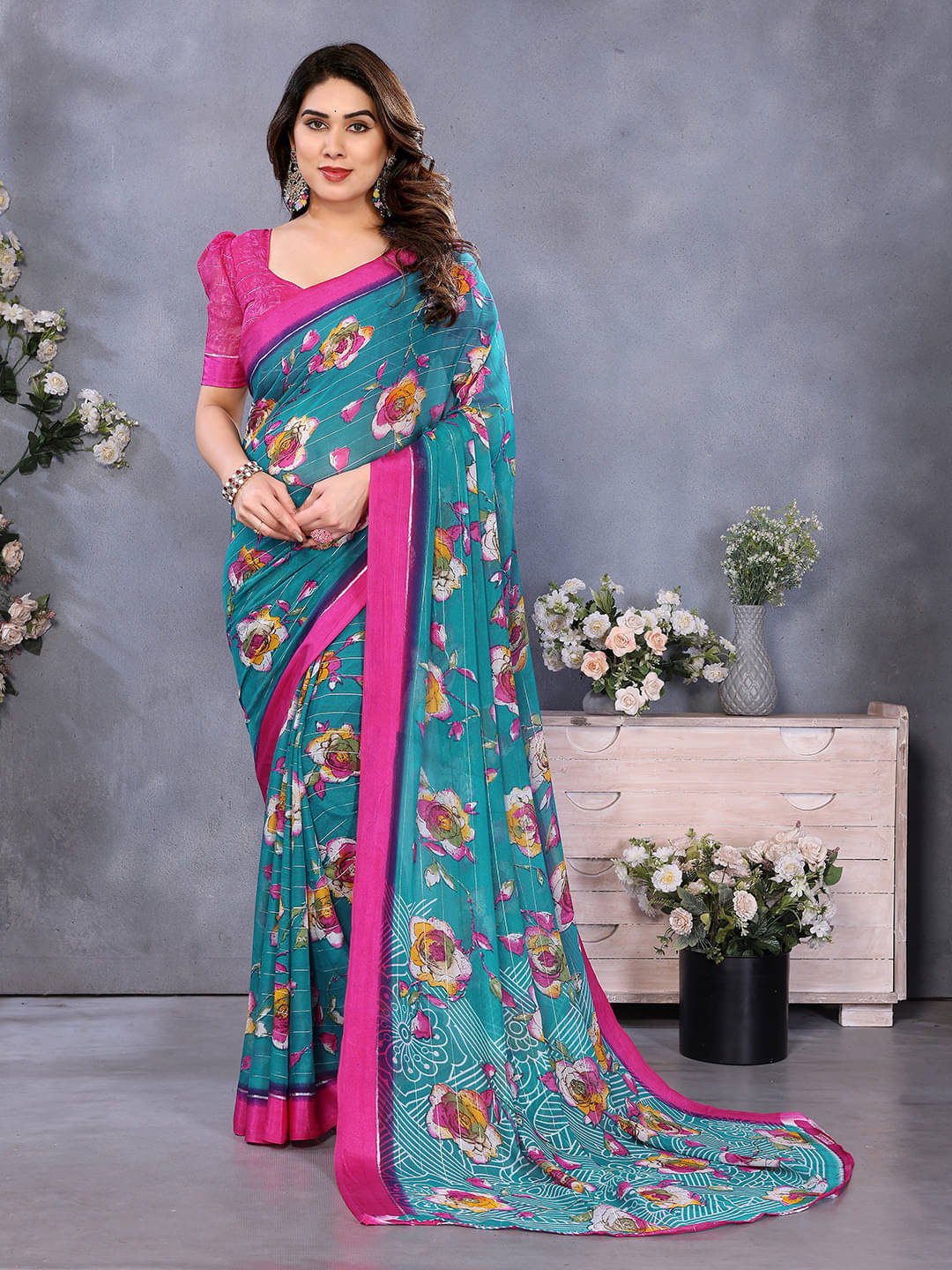 Kashvi Sarees Georgette Printed Ilkal Saree With Unstitched Blouse Piece ( Rama ) Kashvi Sarees Georgette Printed Ilkal Saree With Unstitched Blouse Piece ( Rama )