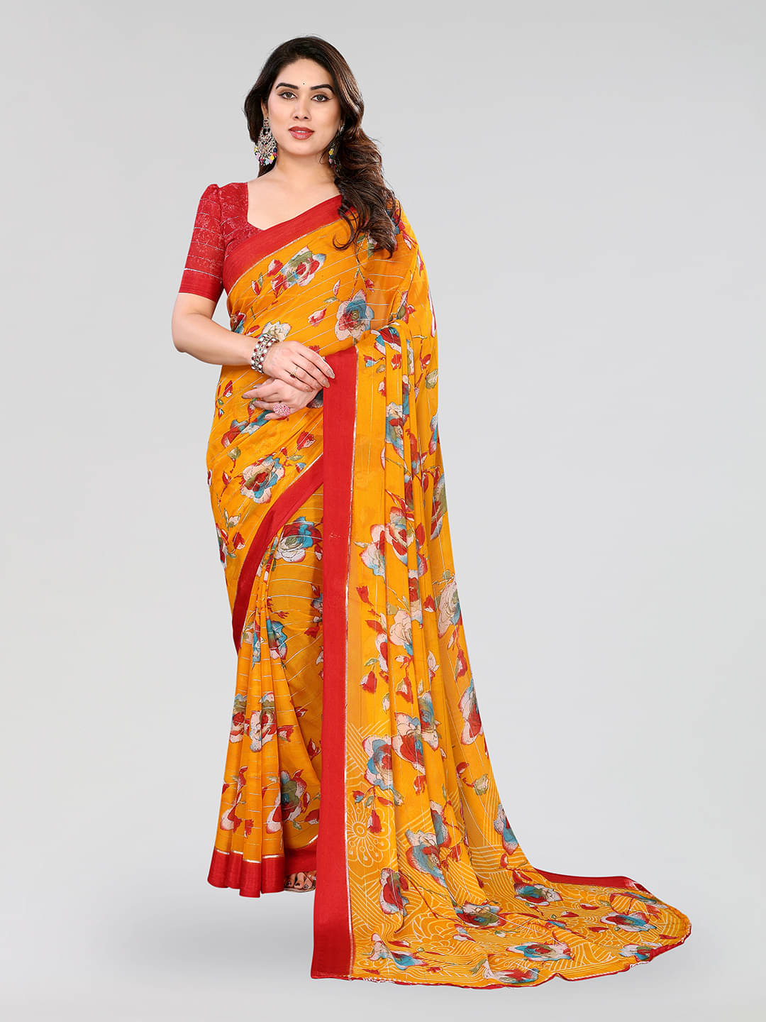 Kashvi Sarees Georgette Printed Ilkal Saree With Unstitched Blouse Piece ( Yellow ) Kashvi Sarees Georgette Printed Ilkal Saree With Unstitched Blouse Piece ( Yellow )