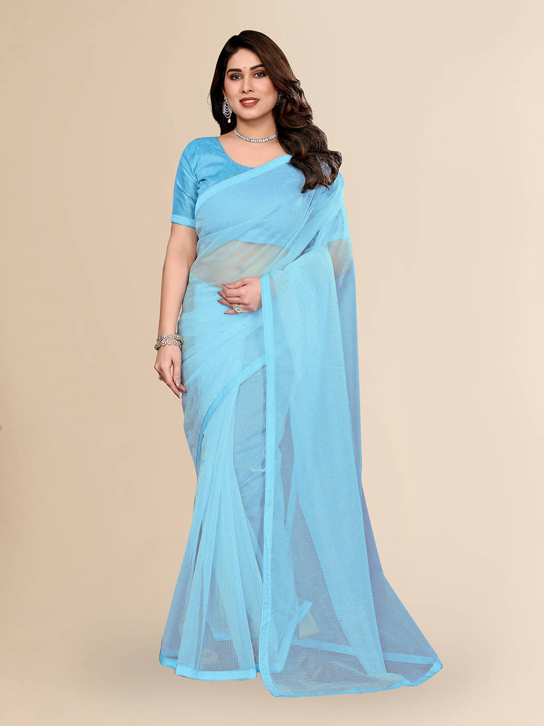 Kashvi Sarees Net Solid Ilkal Saree With Unstitched Blouse Piece ( Sky Blue ) Kashvi Sarees Net Solid Ilkal Saree With Unstitched Blouse Piece ( Sky Blue )